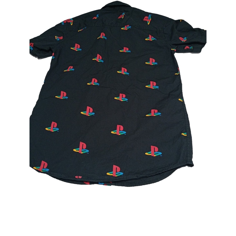 PlayStation Logo Button Down Shirt Mens Small Black All Over Print Gamer - Picture 3 of 8